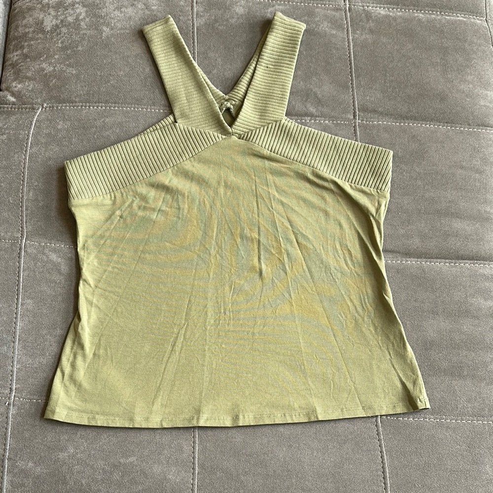 INC International Concepts Asymmetrical Ribbed Green Tank Top